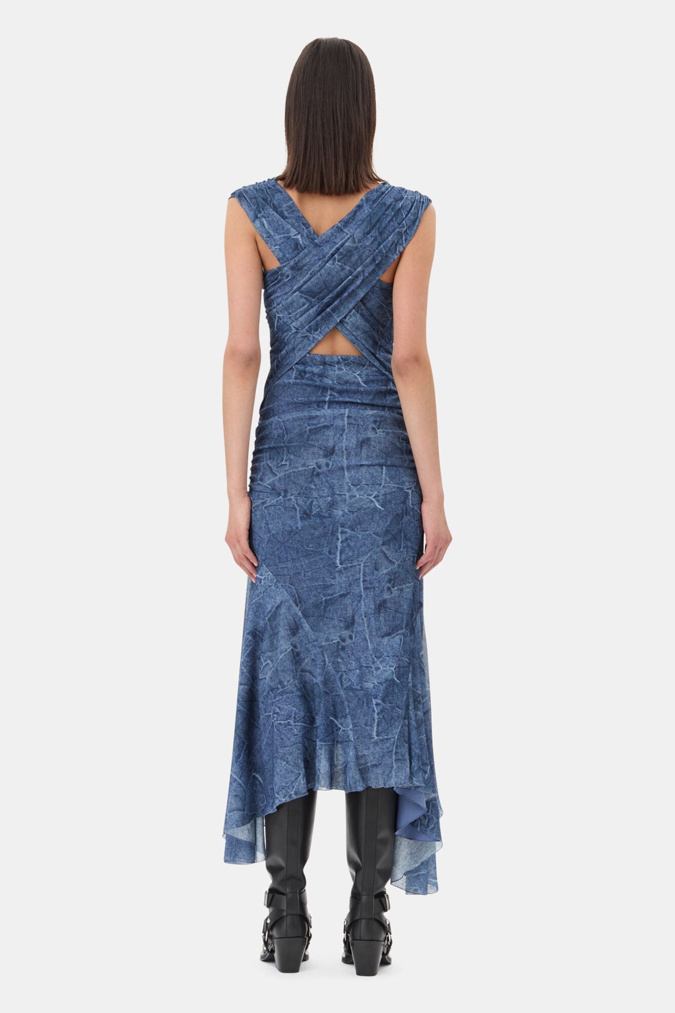 Blue Mesh Ruched Dress | Denim