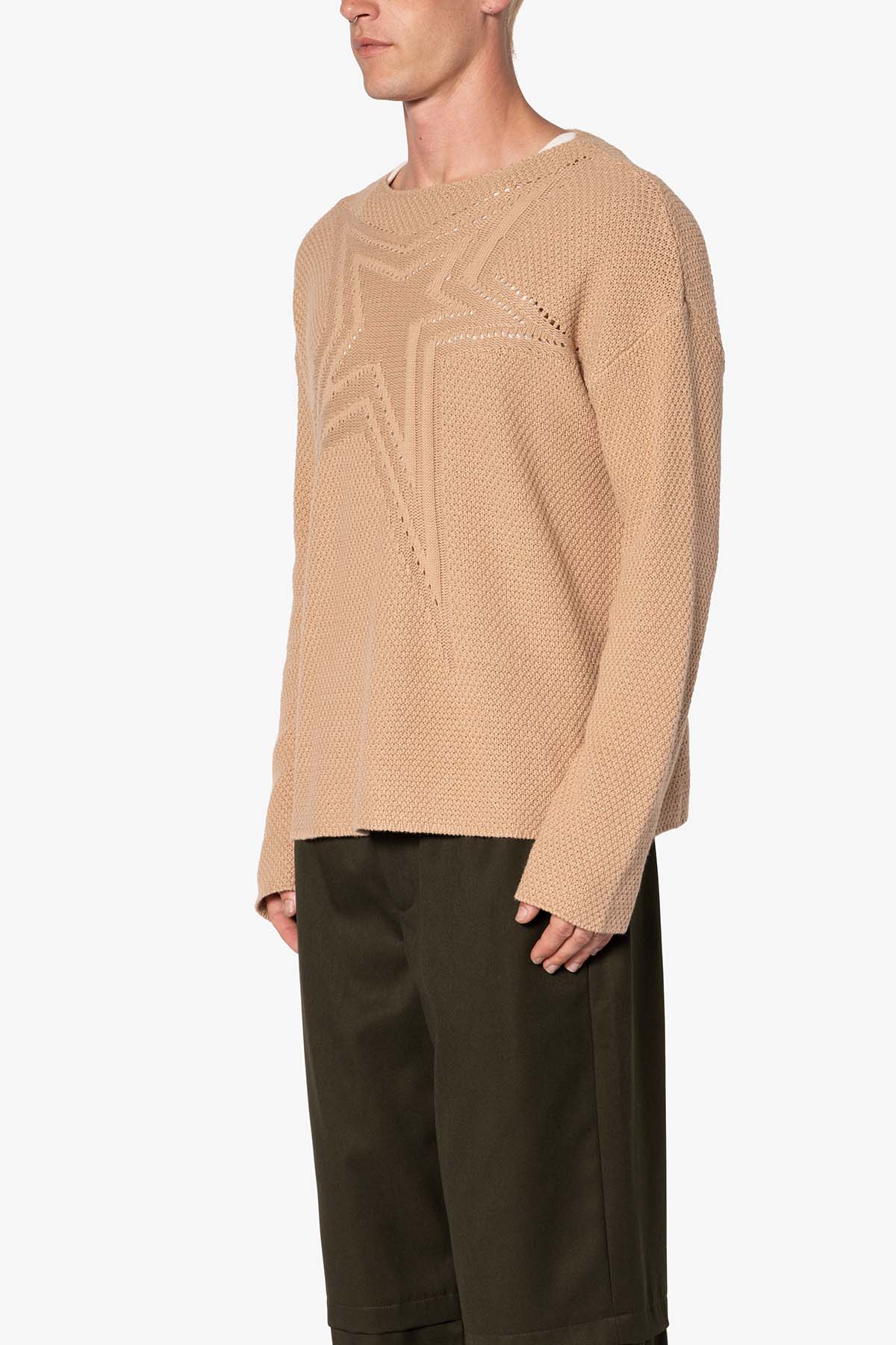 Boat Neck Star Sweater | Tan