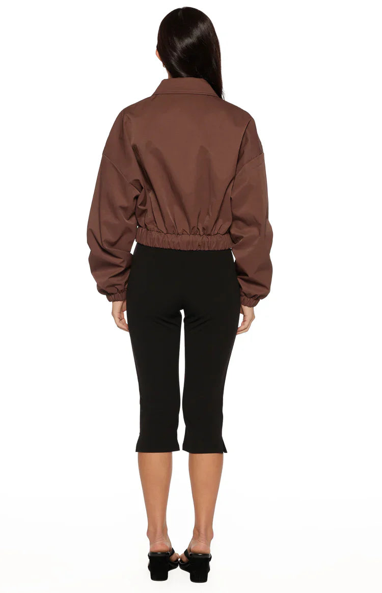 Bobbi Collar Bomber Jacket | Chocolate