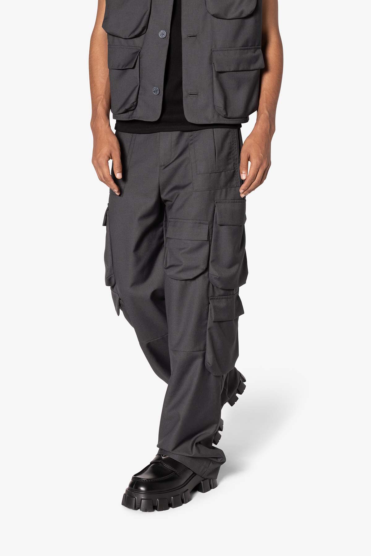 Bonded Gabardine Cargo Pants | Grey