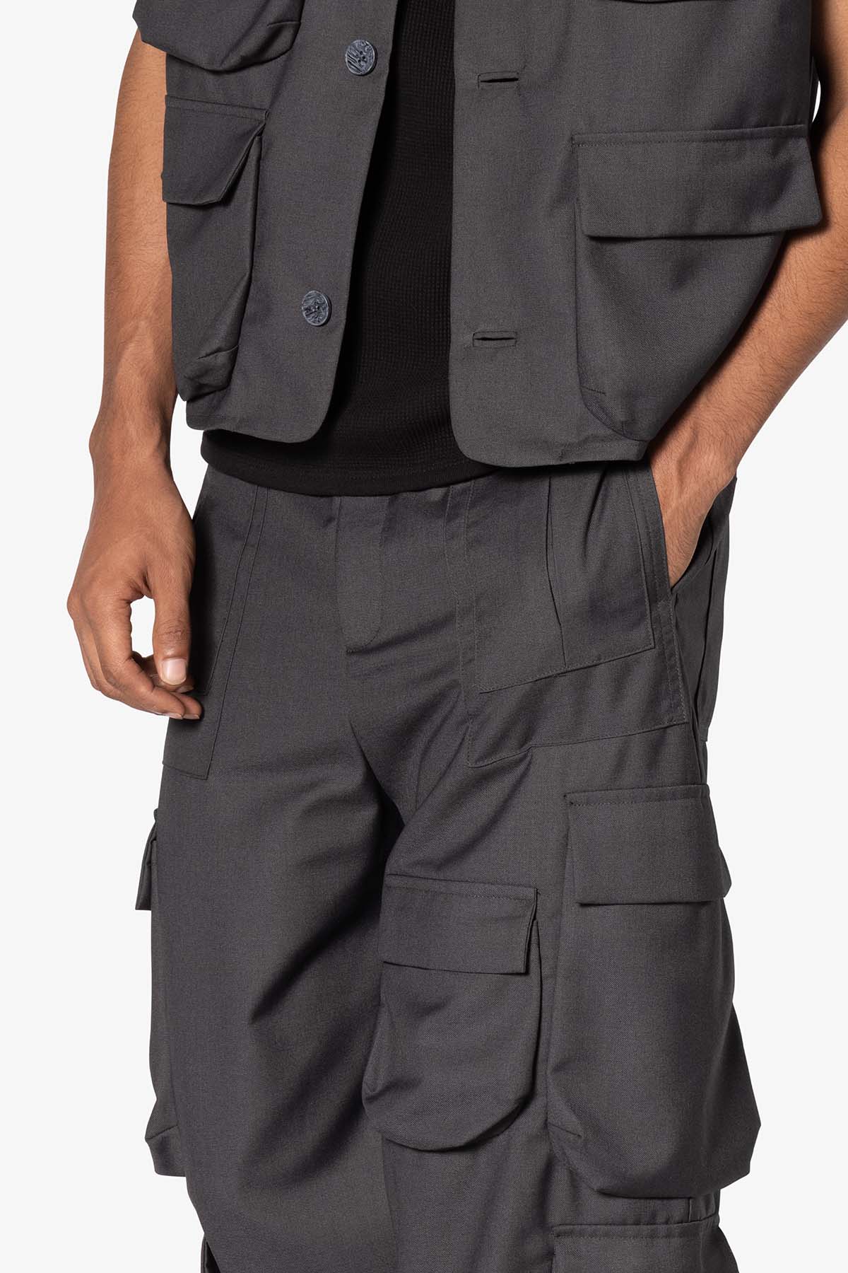 Bonded Gabardine Cargo Pants | Grey