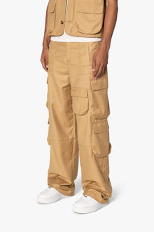 Bonded Gabardine Cargo Pants | Tan