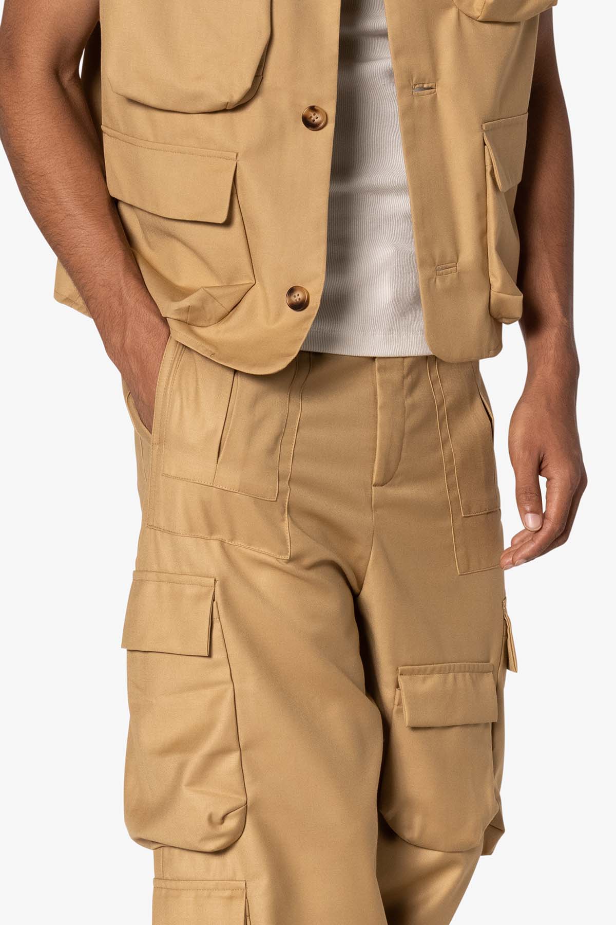 Bonded Gabardine Cargo Pants | Tan