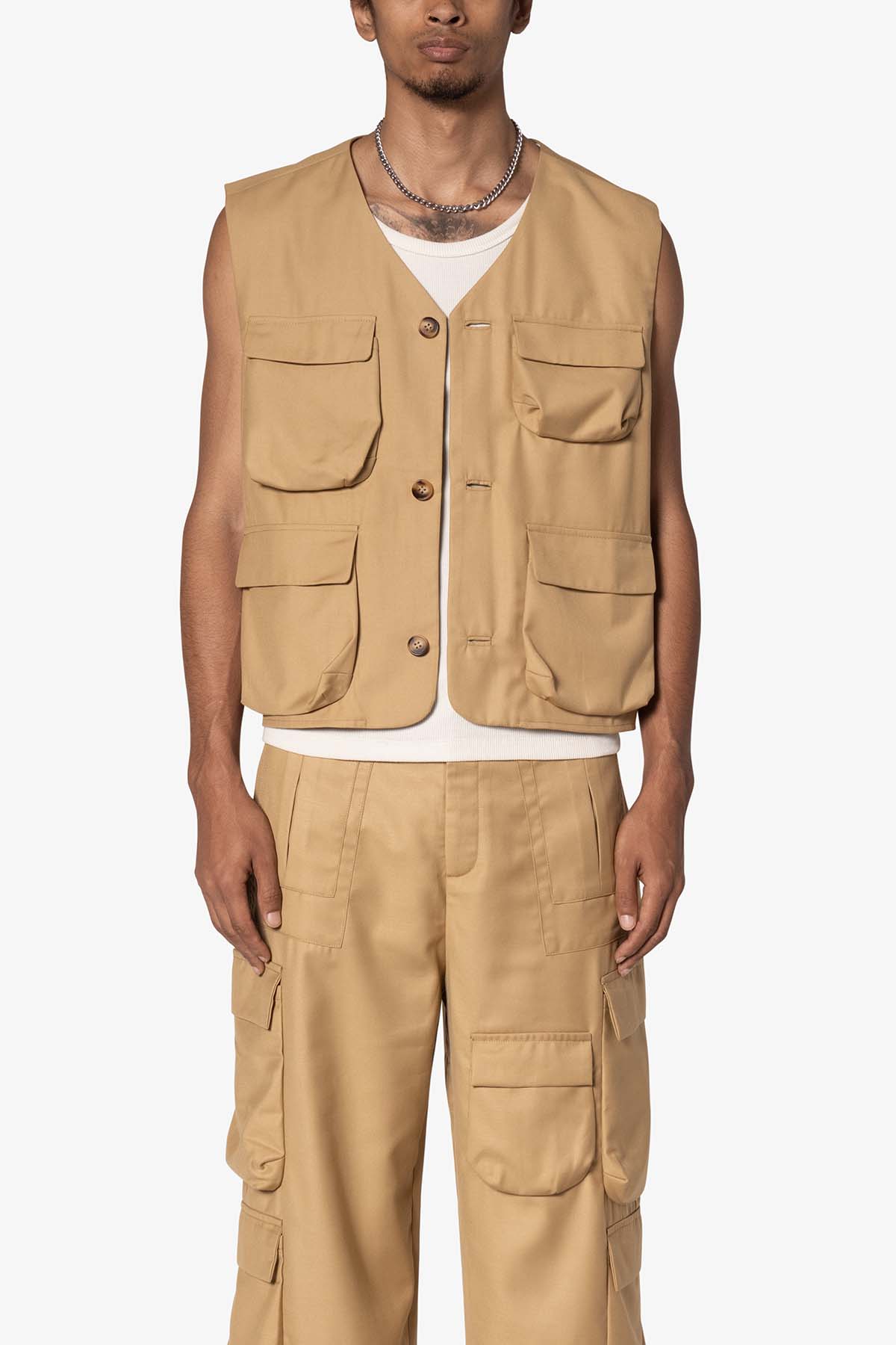 Bonded Gabardine Vest | Tan
