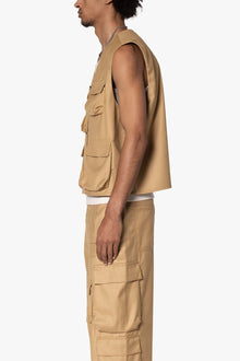 Bonded Gabardine Vest | Tan