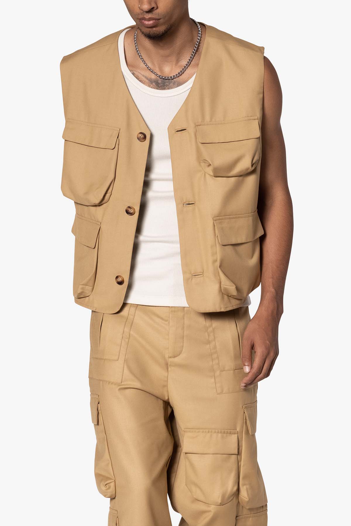 Bonded Gabardine Vest | Tan