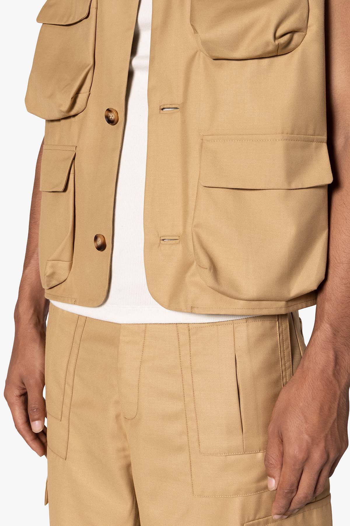 Bonded Gabardine Vest | Tan