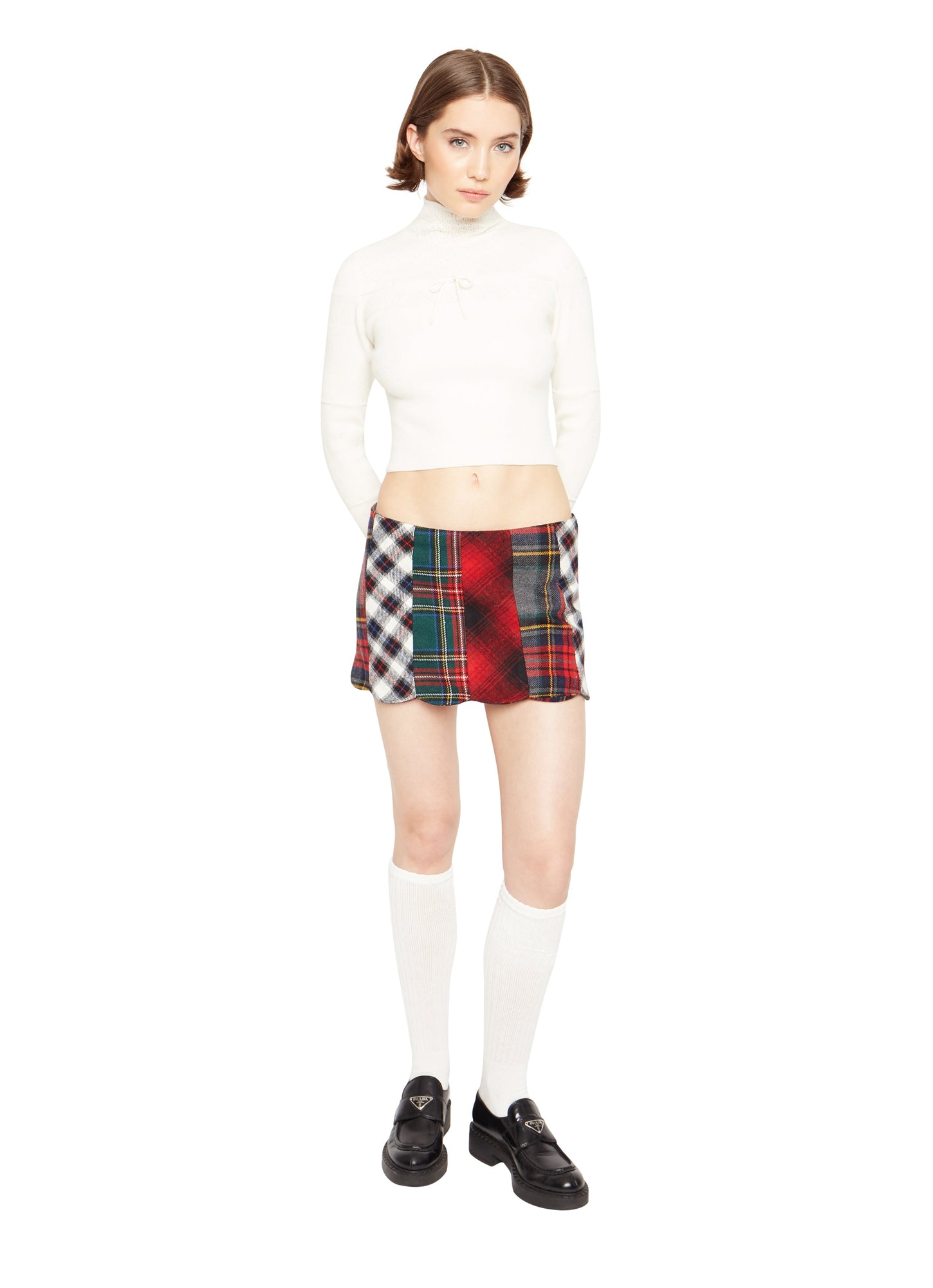 Womens | Bow Knit Tie Pointelle Turtleneck | White