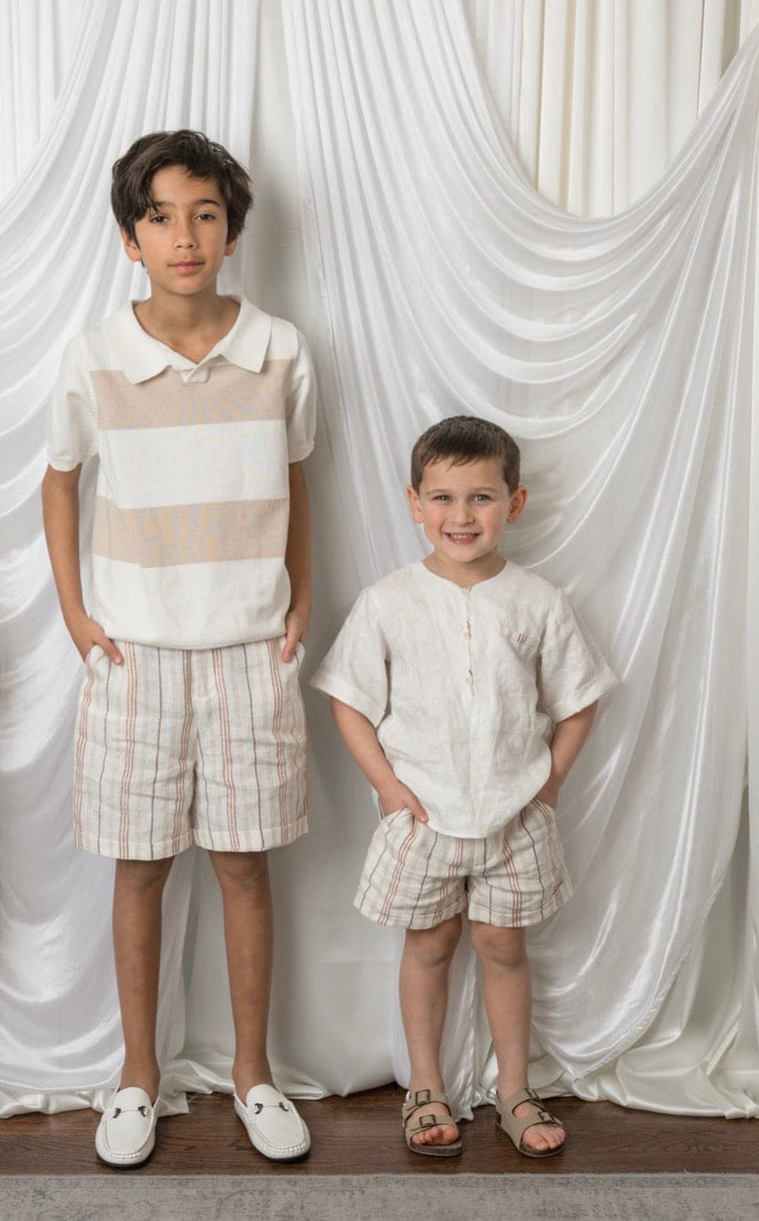 Boy | Bennet White And Beige Cotton Knit Polo Shirt