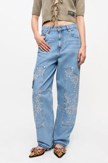 Broderie Anglaise Carpenter Jeans | Light Blue Stone