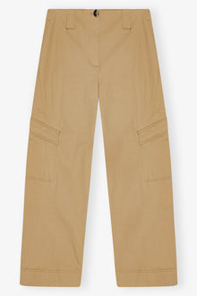 Brown Herringbone Canvas Mid Waist Trousers | Tiger's Eye