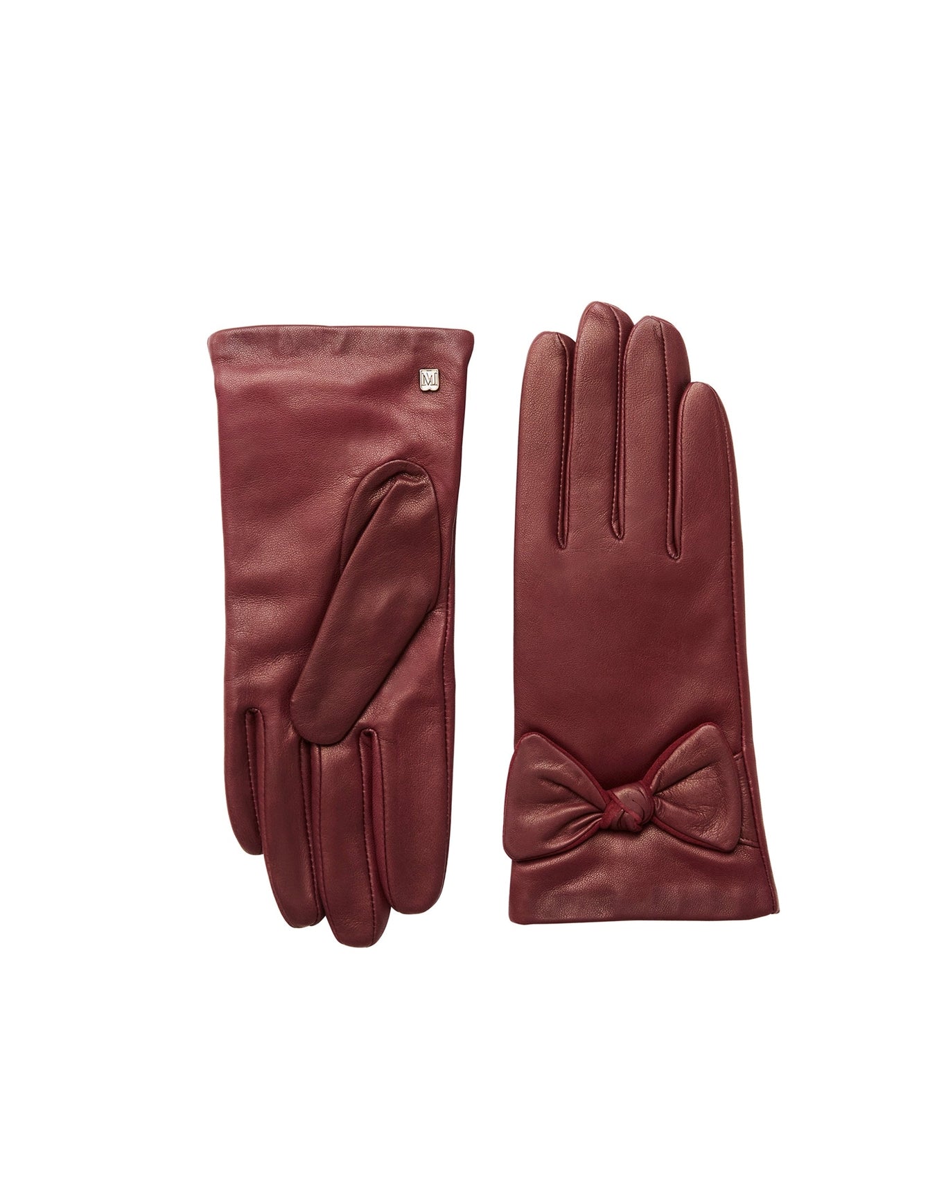 Bruno Magli | Women | Ladies Touch Tech Leather Glove With Knotted Bow | Burgundy