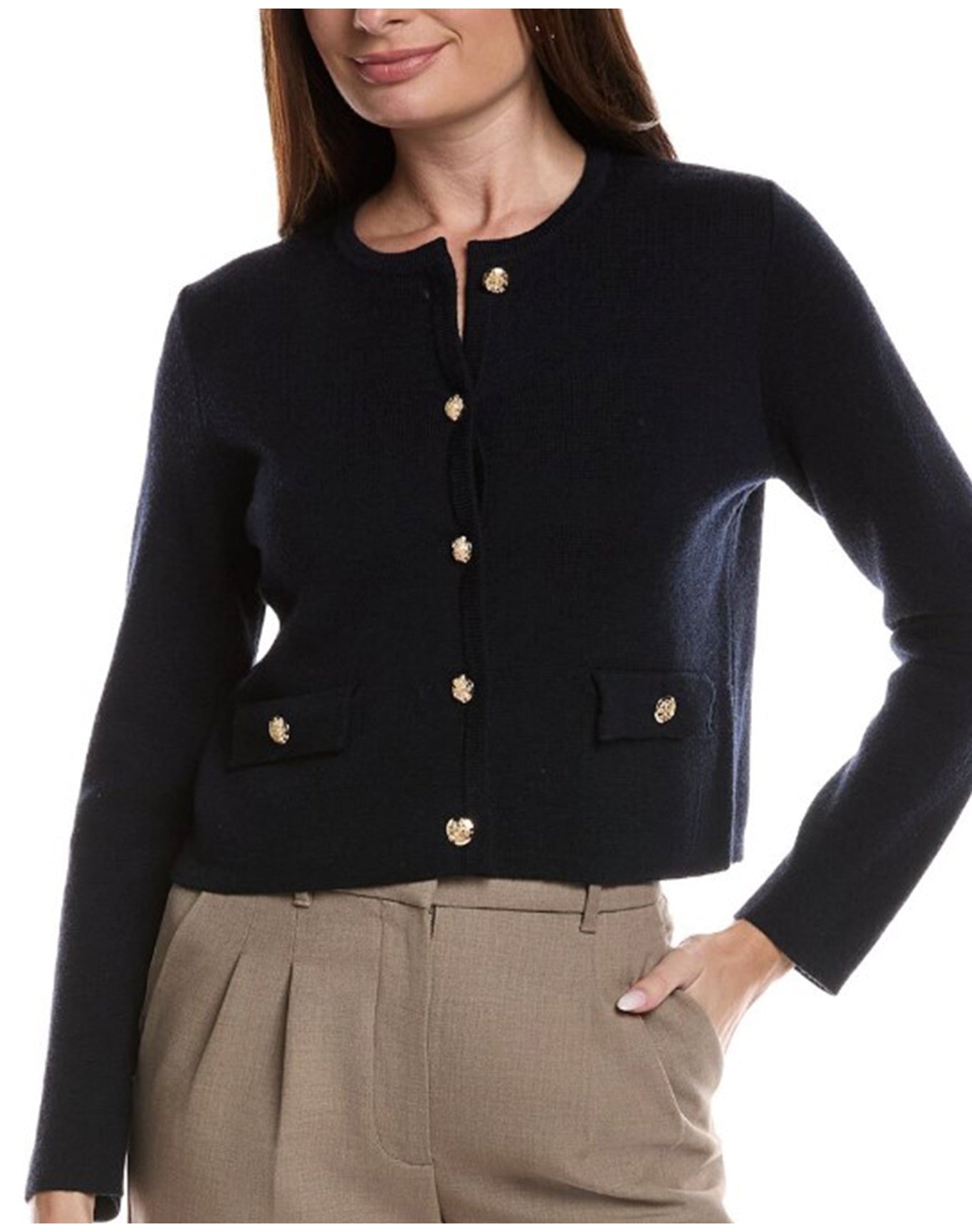 Bruno Magli | Women | Merino Cropped Crew Jacket | Navy