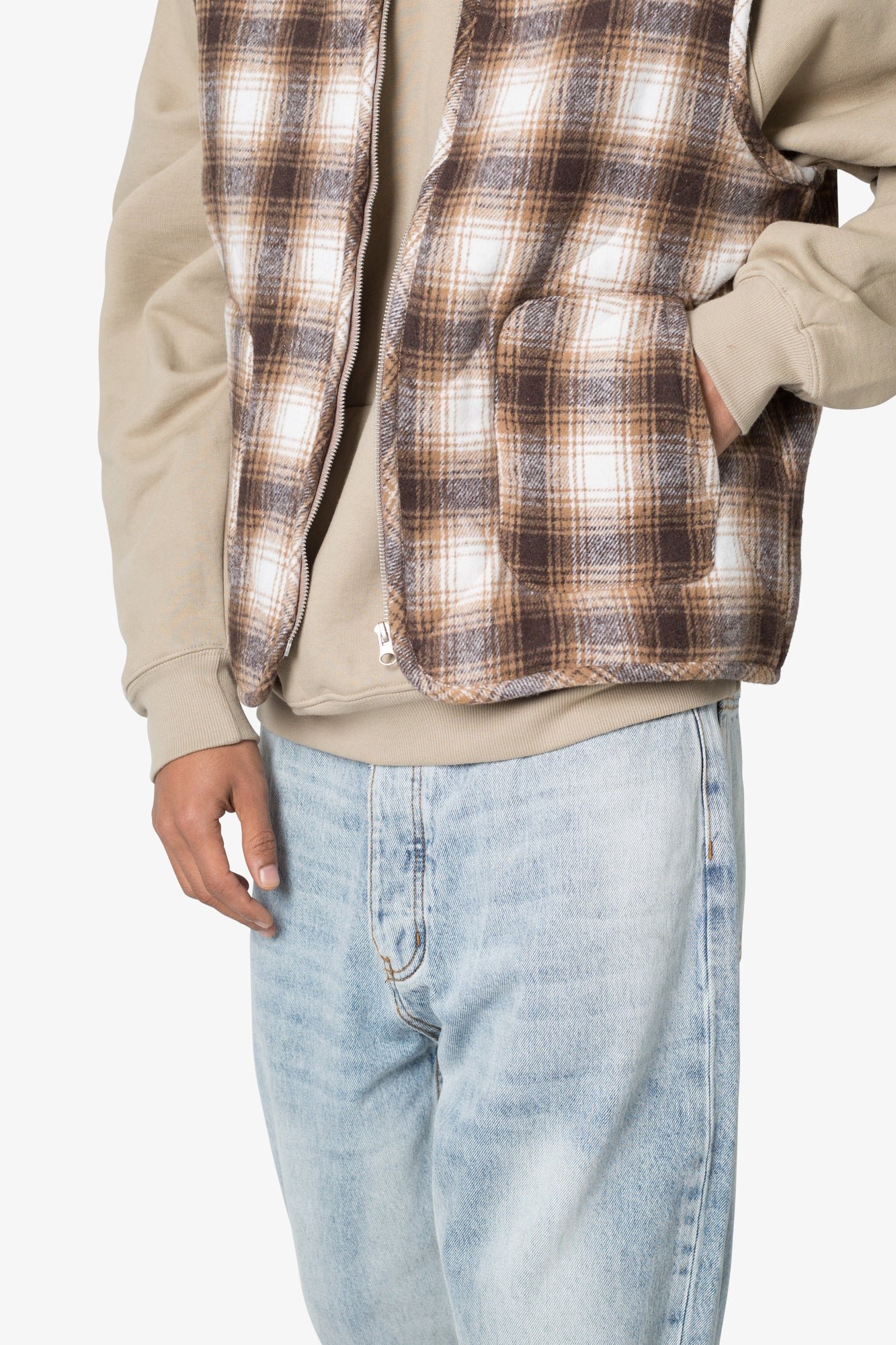 Brushed Plaid Vest | Brown x White