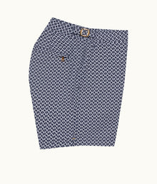 Bulldog Jacquard Geometric Mid-Length Swim Shorts | Night Iris/White Sand