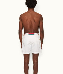 Bulldog O.B Stripe Belt Mid-Length Swim Shorts | White