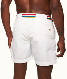 Bulldog O.B Stripe Belt Mid-Length Swim Shorts | White
