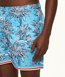Bulldog Palm Border Mid-Length Swim Shorts | Bright Wish Blue