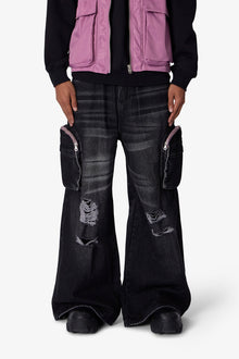 C23 Rave Double Cargo Denim | Washed Black