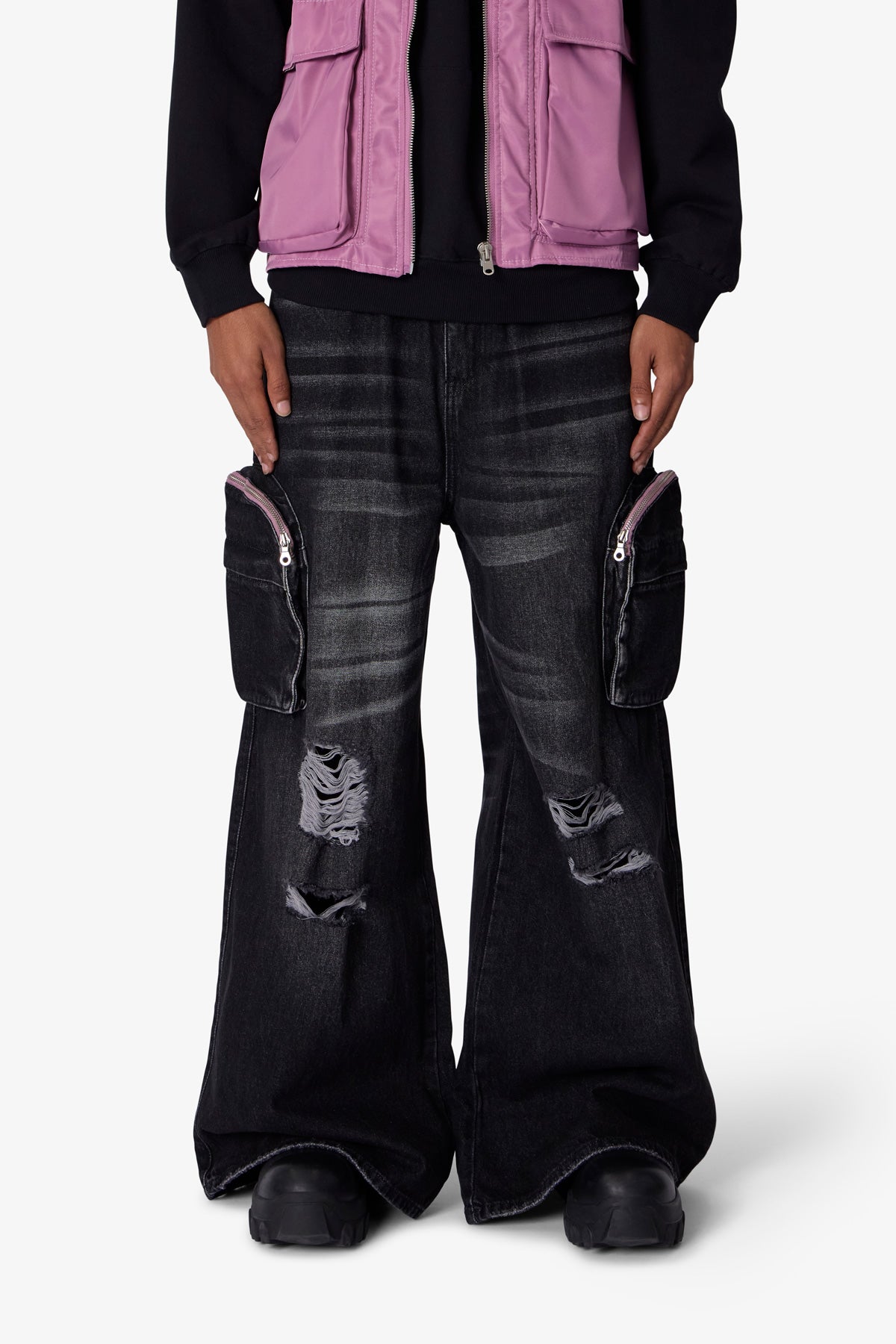 C23 Rave Double Cargo Denim | Washed Black