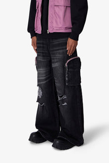 C23 Rave Double Cargo Denim | Washed Black
