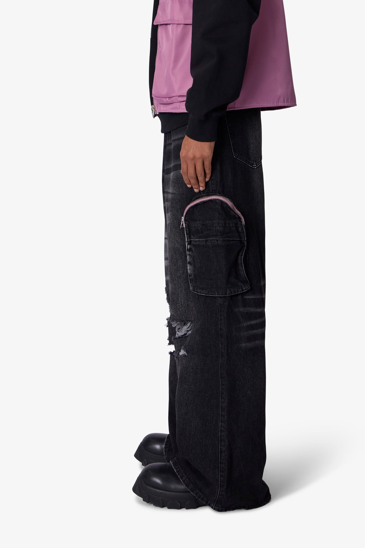 C23 Rave Double Cargo Denim | Washed Black