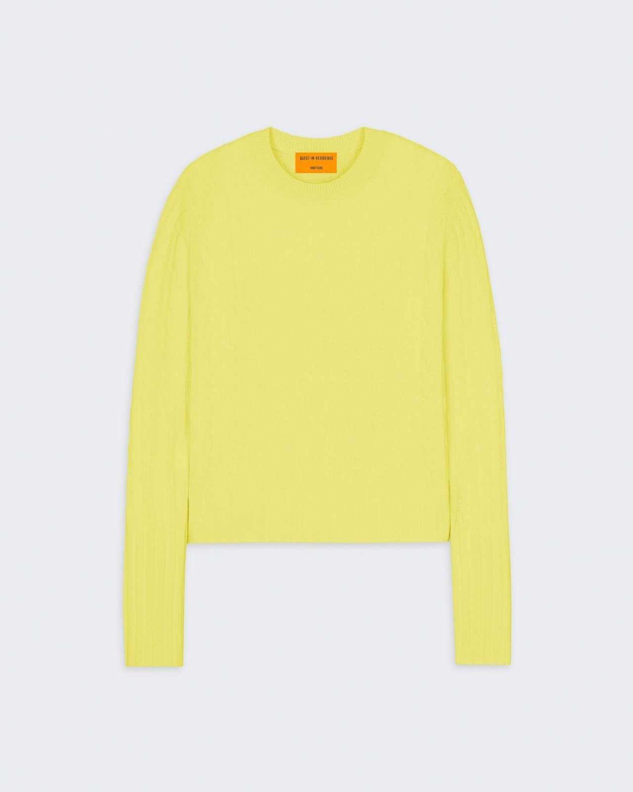 Cable Shrunken Crew - Lemon women's slim fit cable knit cashmere sweater with rib hem and cuffs