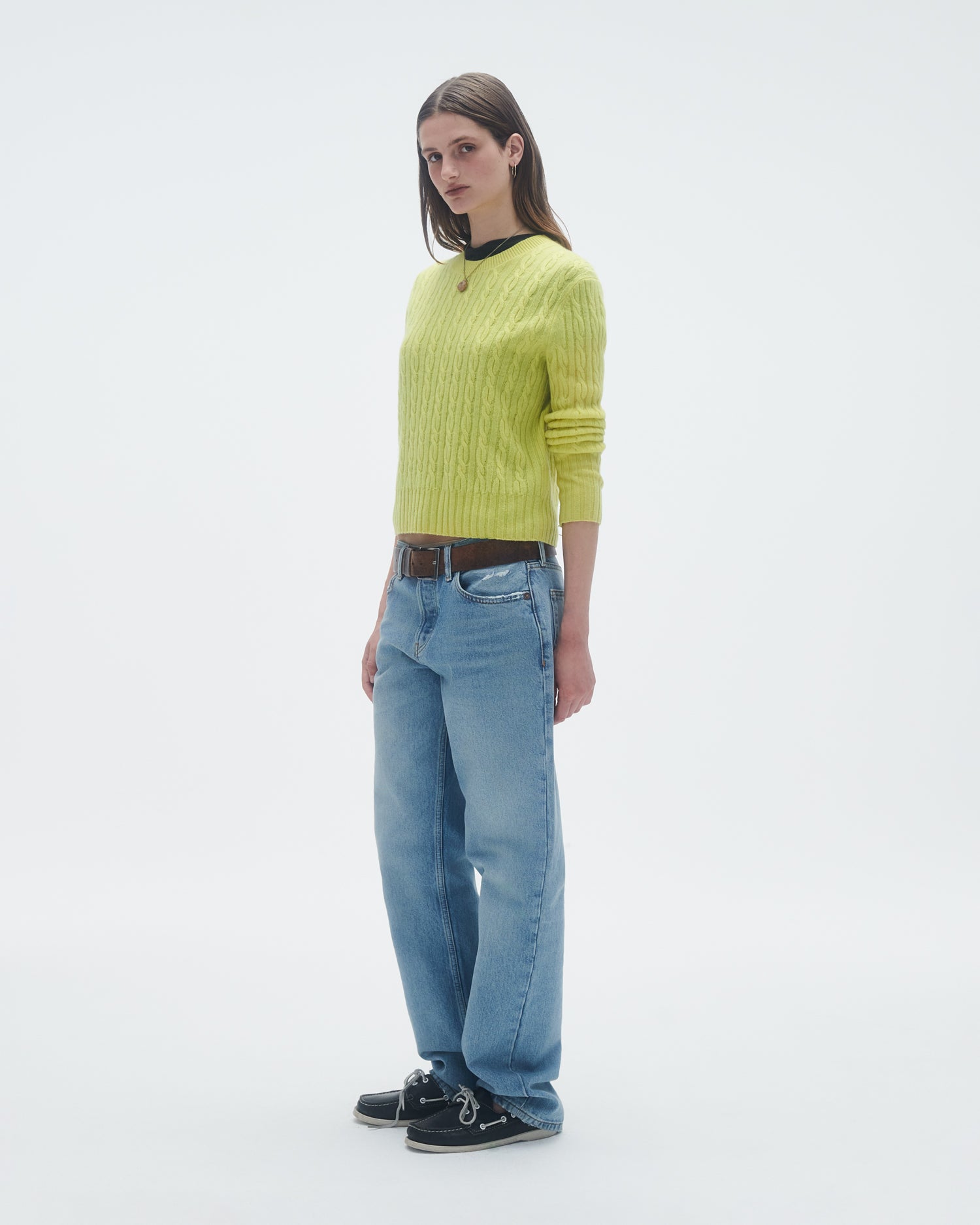Womens | Cable Shrunken Crew | Lemon