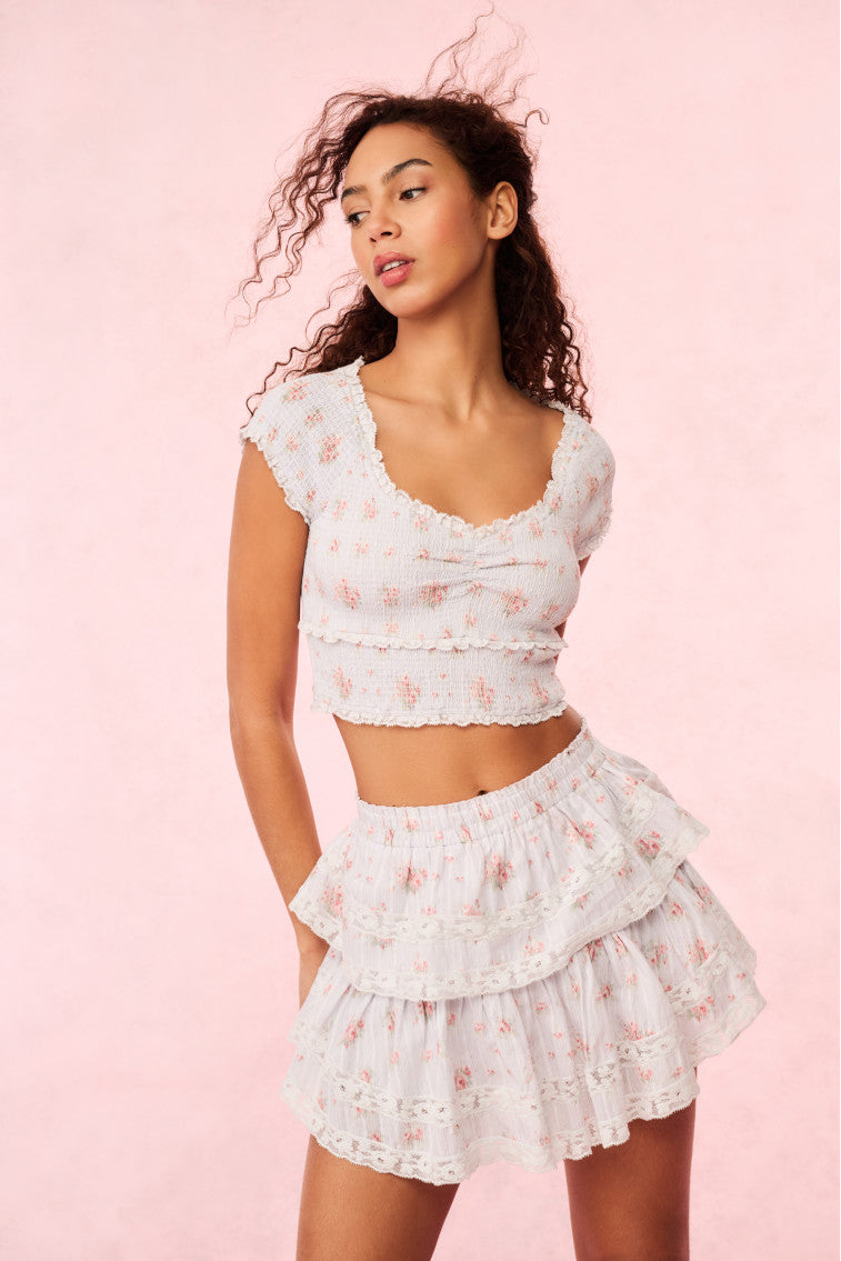 Cambron Cotton Floral Top | Skylight  Blue