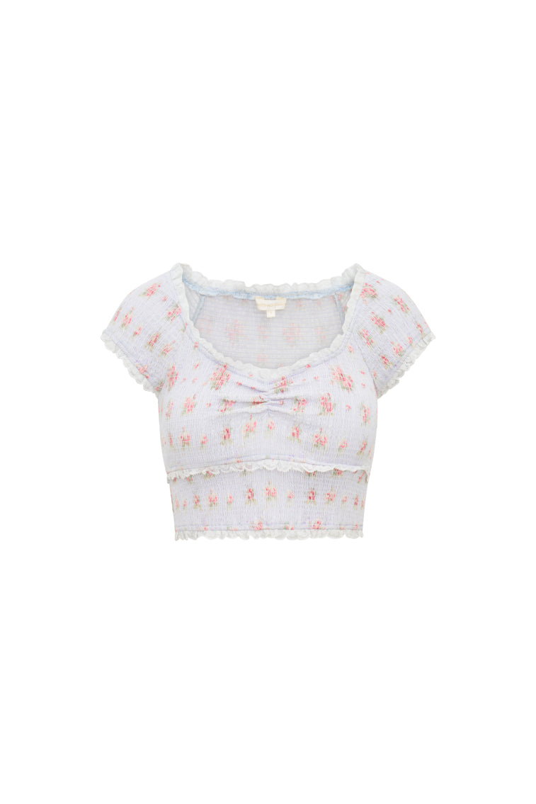 Cambron Cotton Floral Top | Skylight  Blue