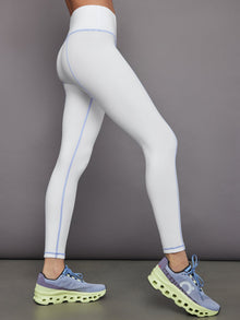 High Rise Fleece Back Seam Legging | White