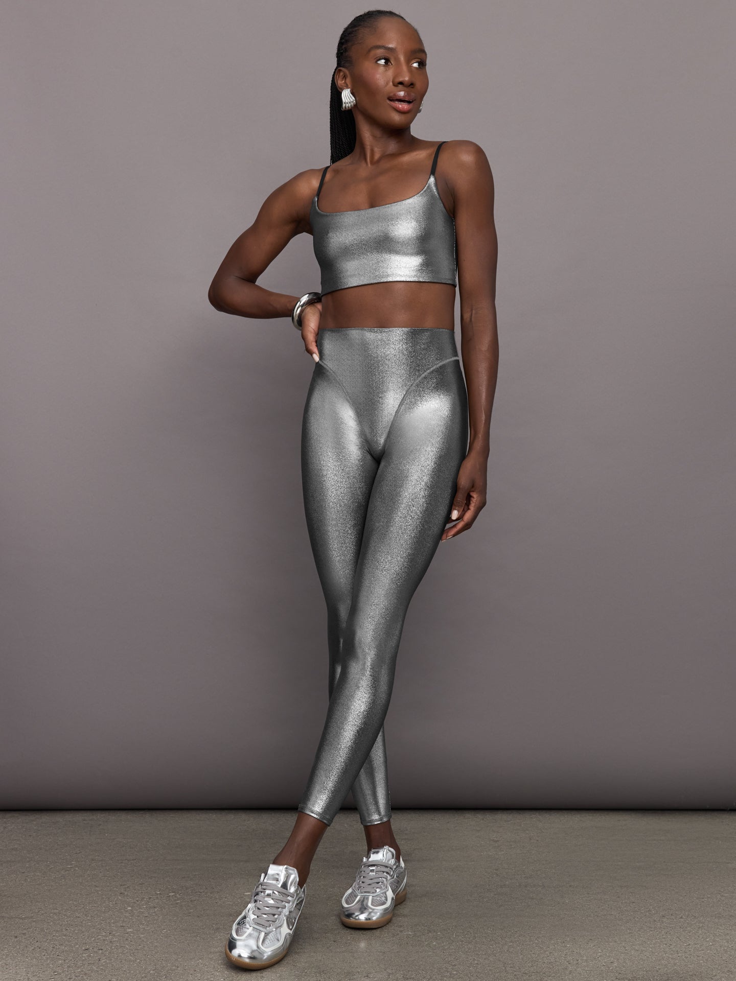 Liquid Metallic Scoop Bra | Metallic Silver