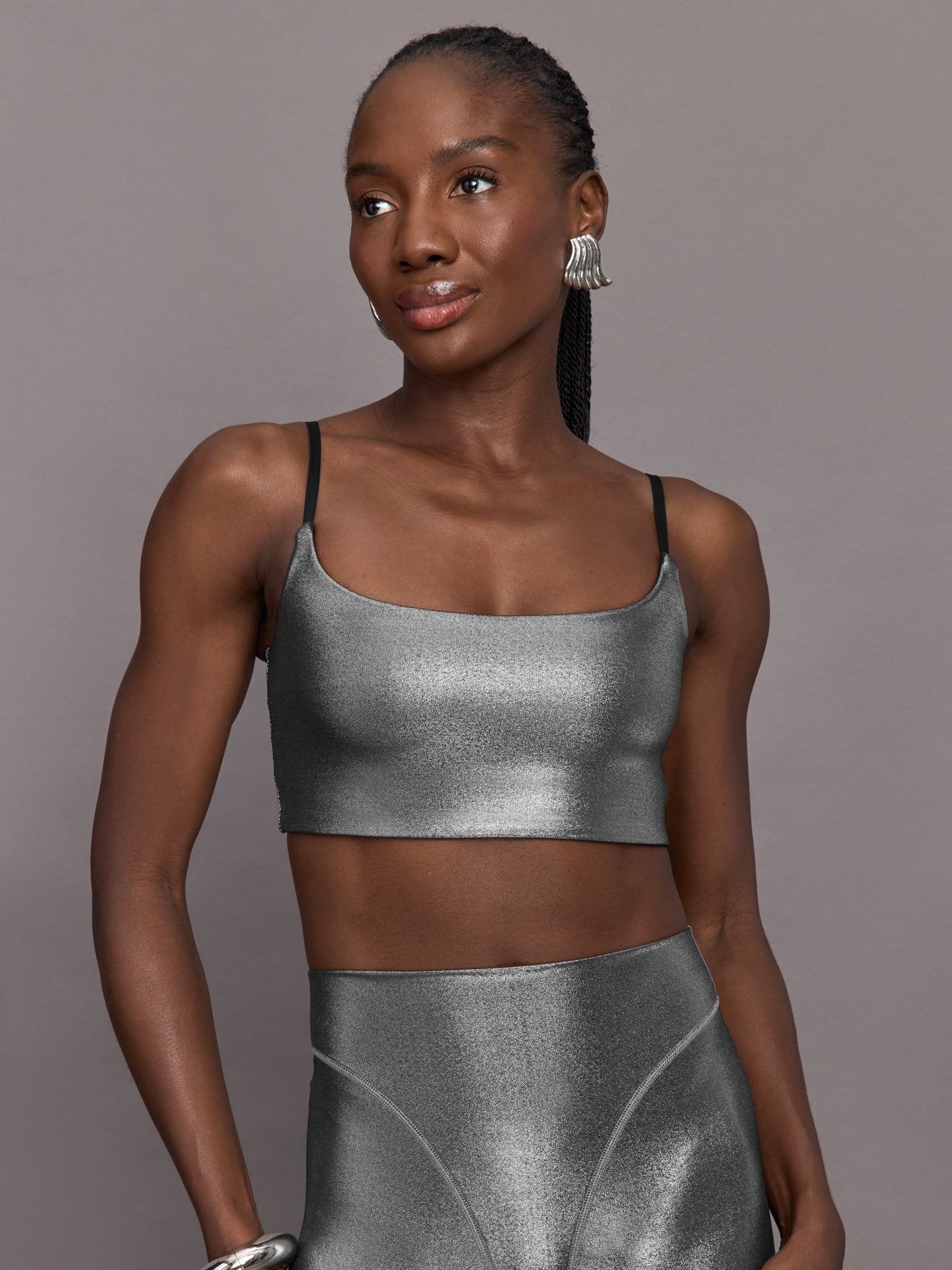 Liquid Metallic Scoop Bra | Metallic Silver