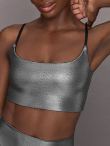 Liquid Metallic Scoop Bra | Metallic Silver