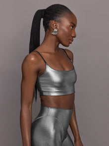 Liquid Metallic Scoop Bra | Metallic Silver