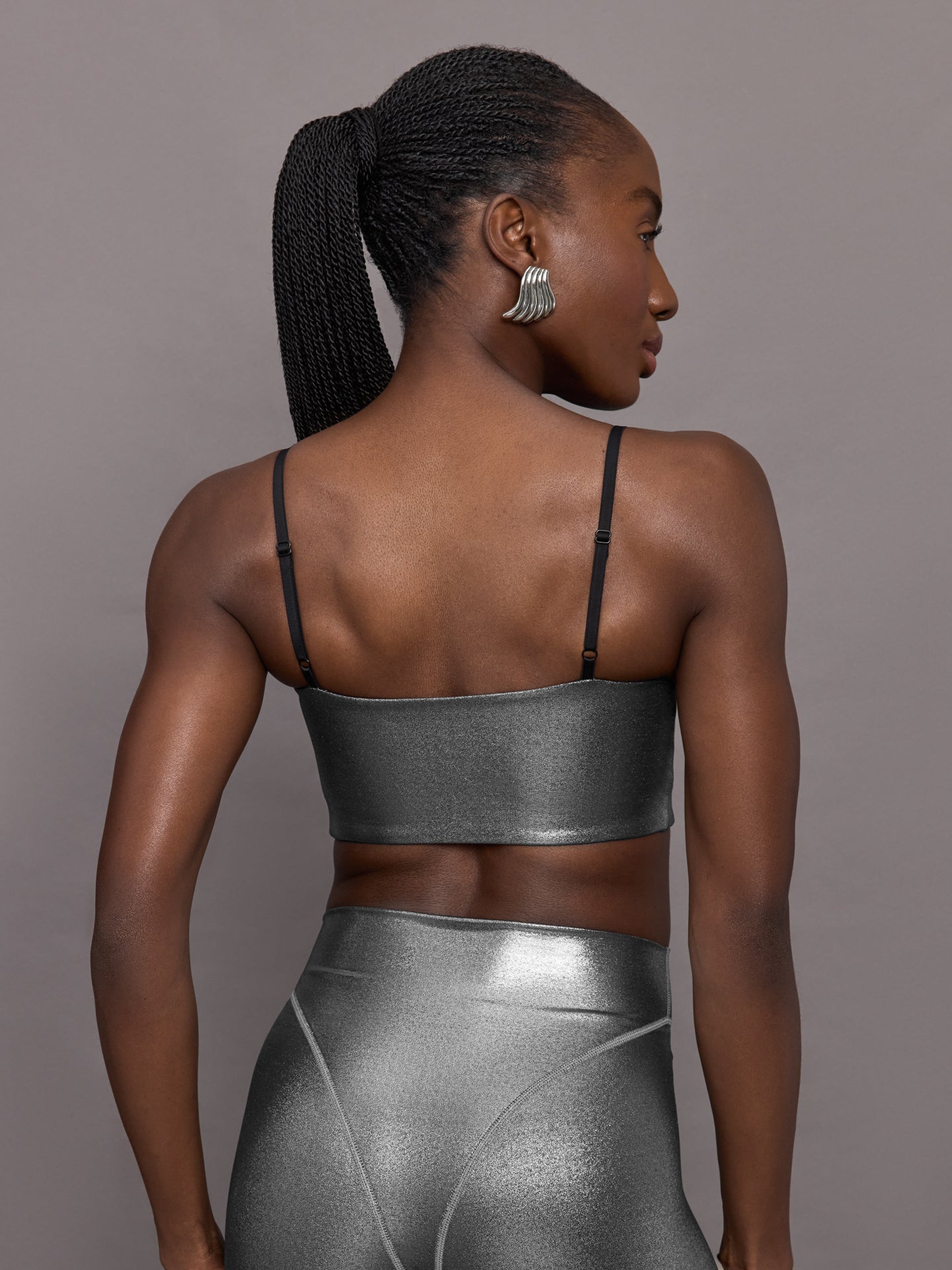 Liquid Metallic Scoop Bra | Metallic Silver