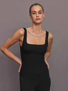 Pearl Necklace Sweater Tank | Black