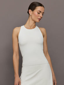 Racer High Neck Active Tank in Diamond Compression | Cloud Dancer