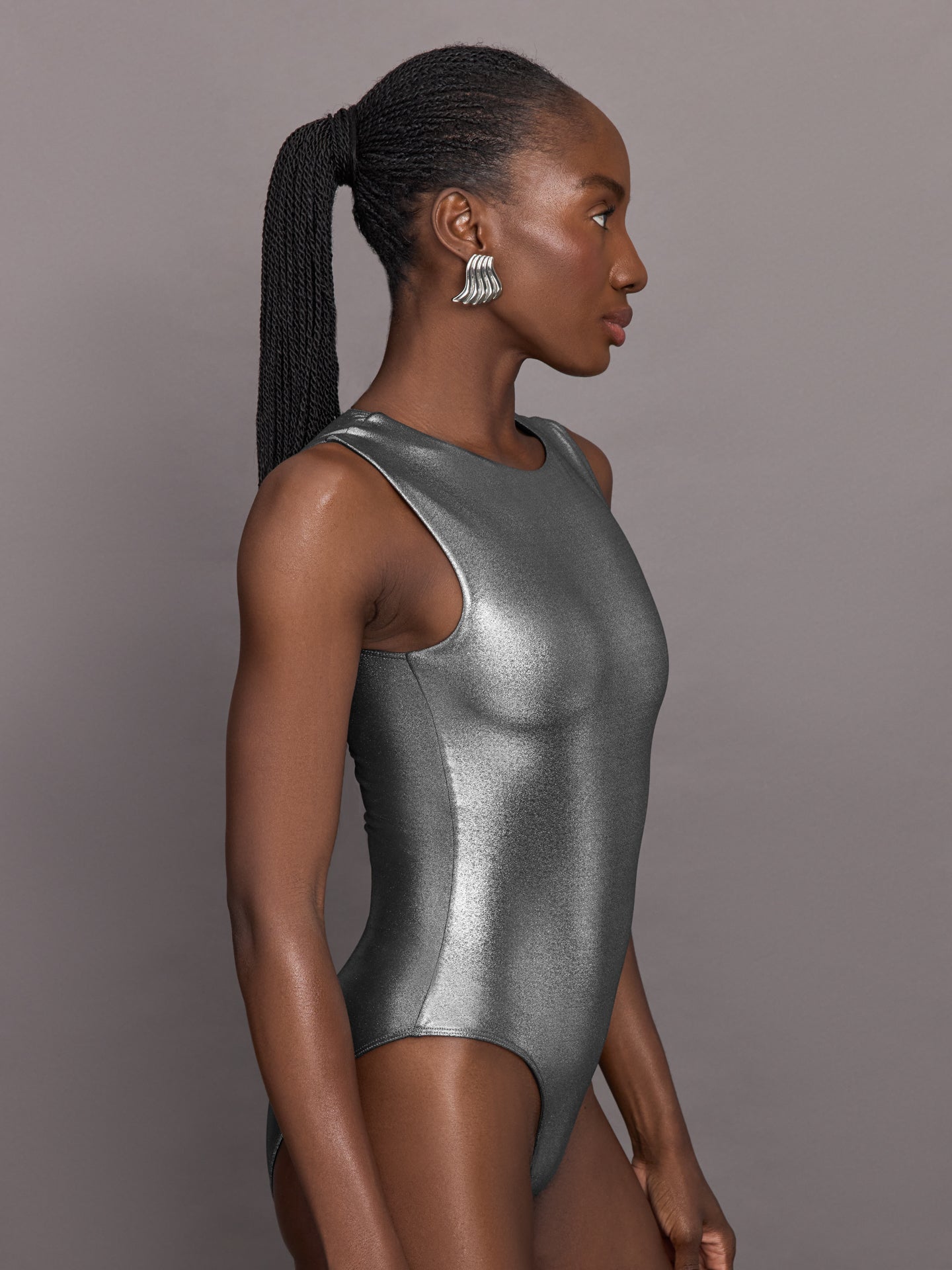 Liquid Metallic Bodysuit | Metallic Silver