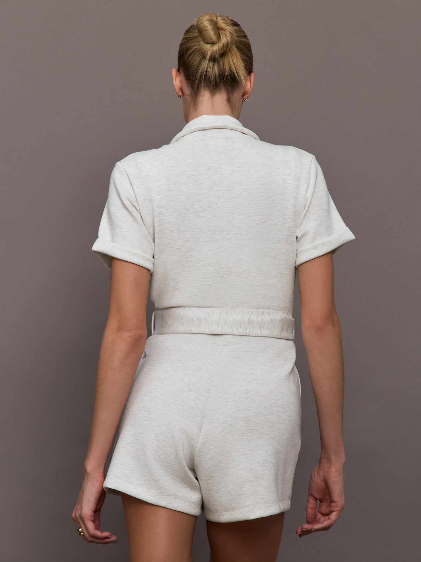 Short Romper in Interlock | Moonbeam Heather