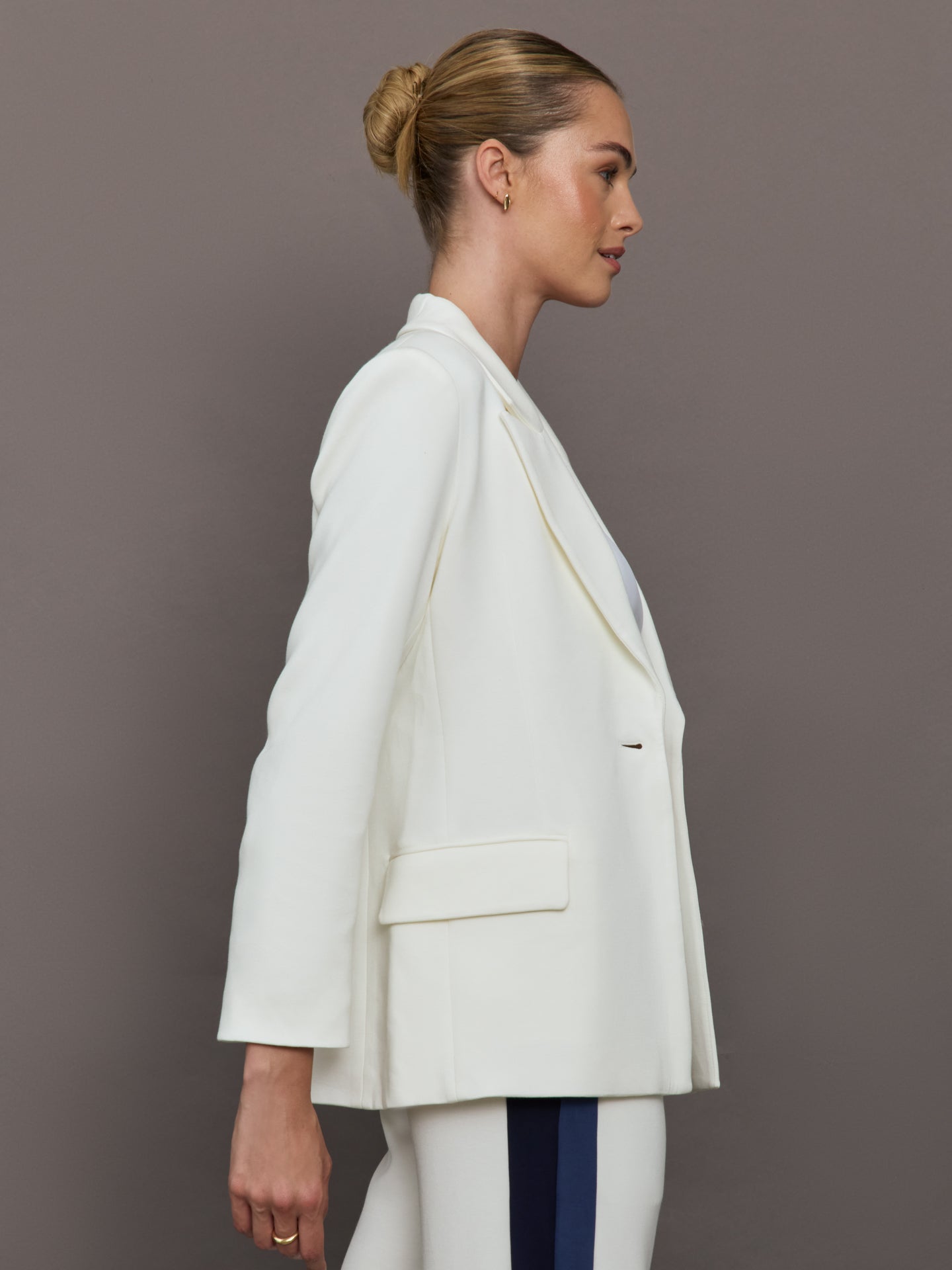 Single Breasted Blazer in Scuba | Ivory
