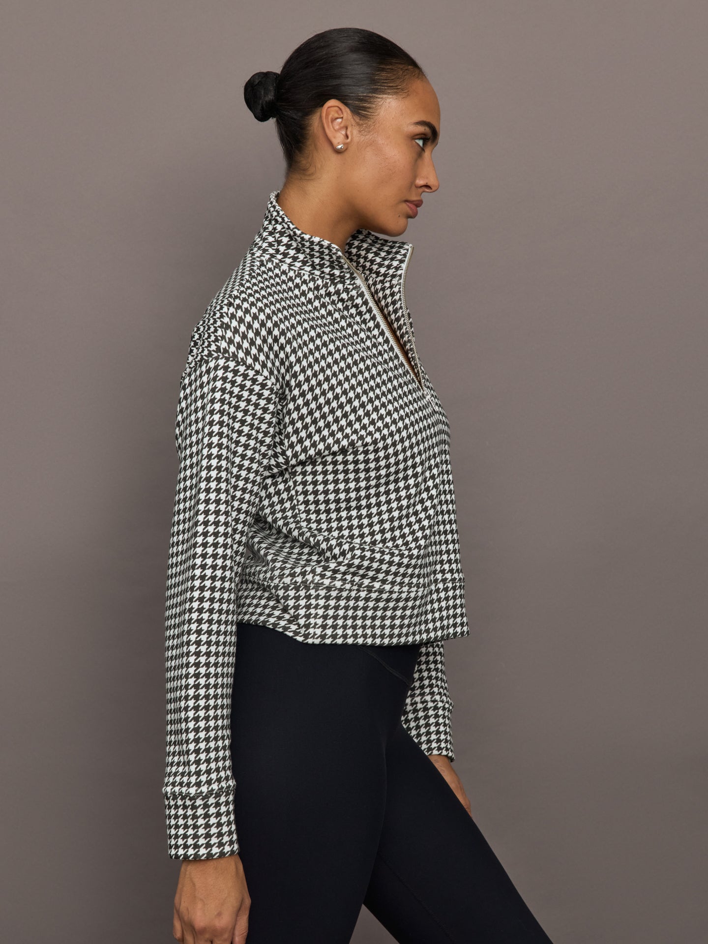 Houndstooth Half Zip | Ivory / Faded Black