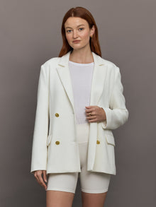 Double Breasted Blazer in Scuba | White