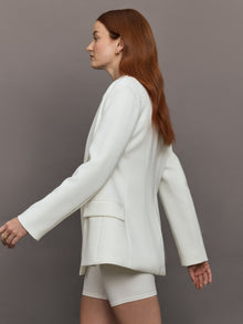 Double Breasted Blazer in Scuba | White