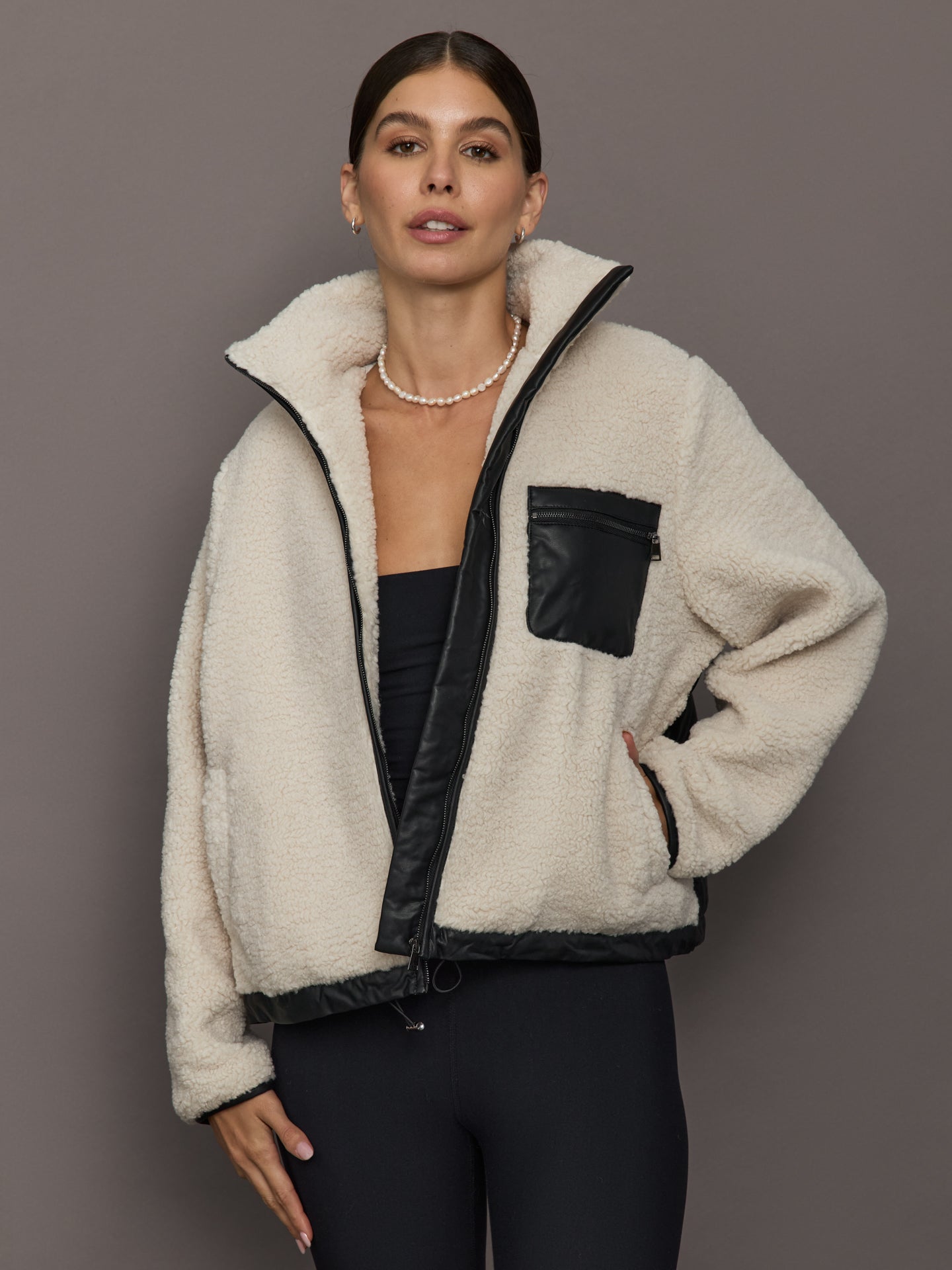 Faux Leather Sherpa Jacket | Natural