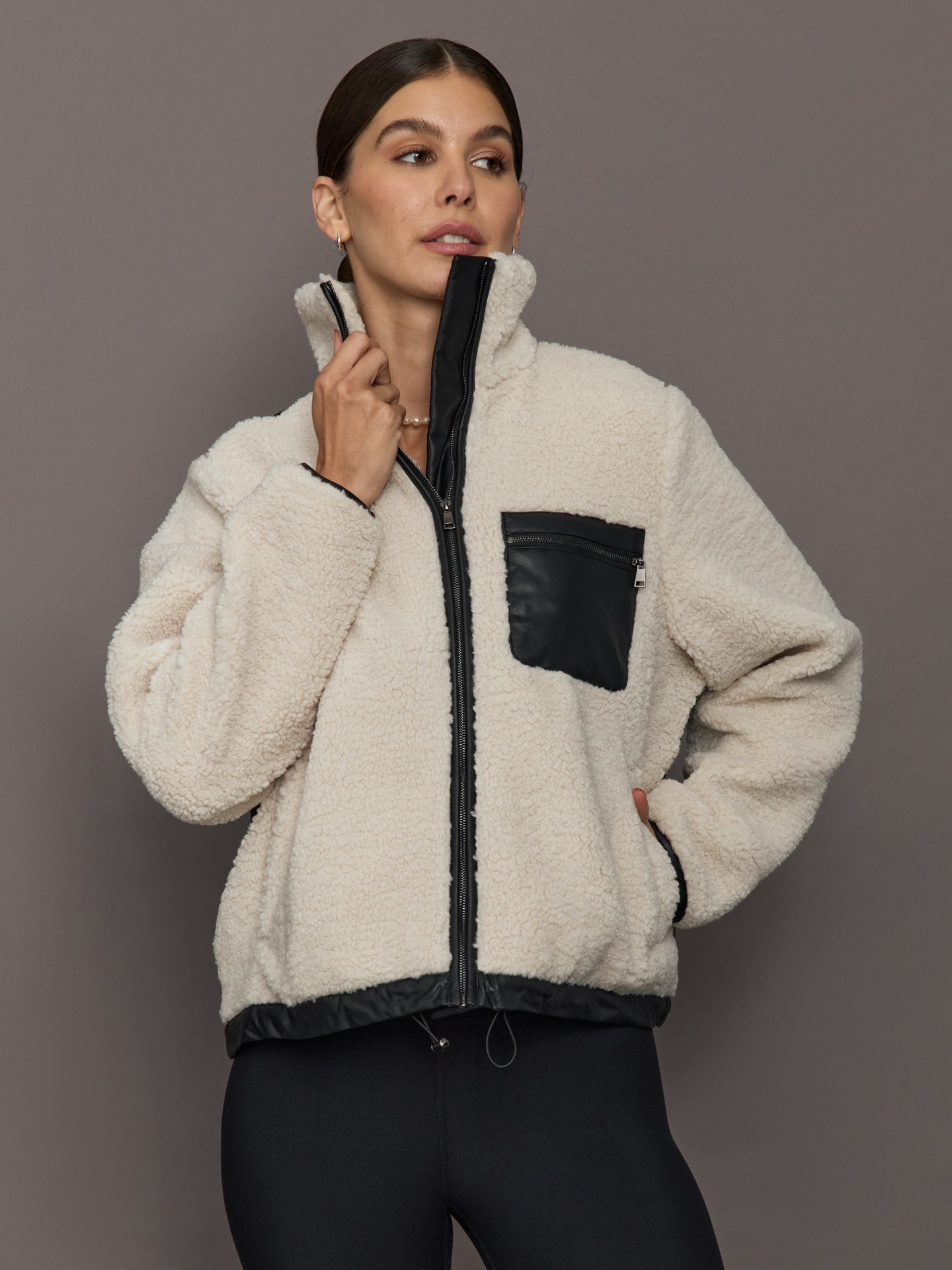 Faux Leather Sherpa Jacket | Natural