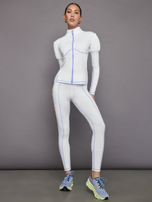 High Rise Fleece Back Seam Legging | White