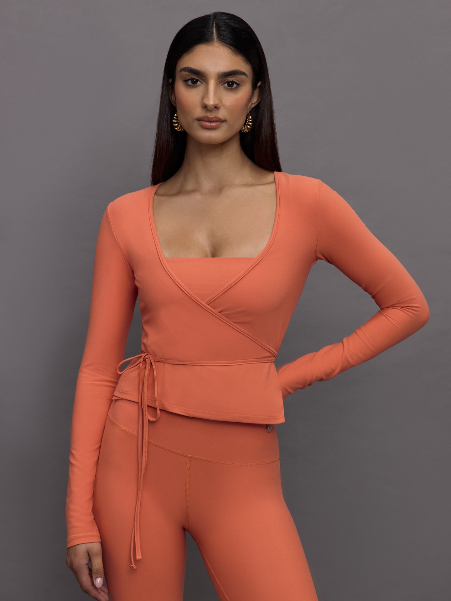 Long Sleeve Tie Top in Melt | Burnt Sienna