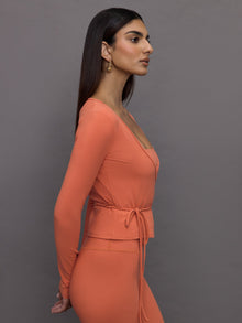 Long Sleeve Tie Top in Melt | Burnt Sienna