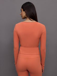 Long Sleeve Tie Top in Melt | Burnt Sienna